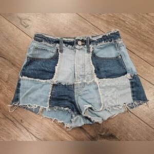 Denim patch high rise cutoffs
